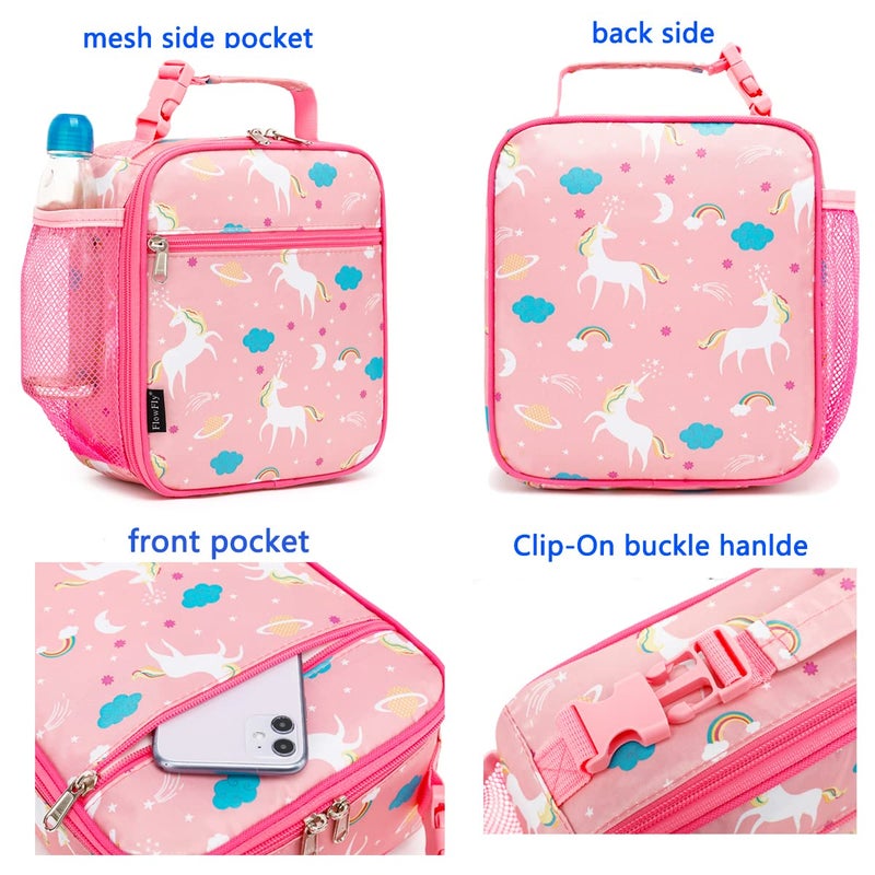 FlowFly Kids Lunch box Insulated Soft Bag Mini Cooler Back to School Thermal Meal Tote Kit for Girls, Boys, Unicorn - Image 4